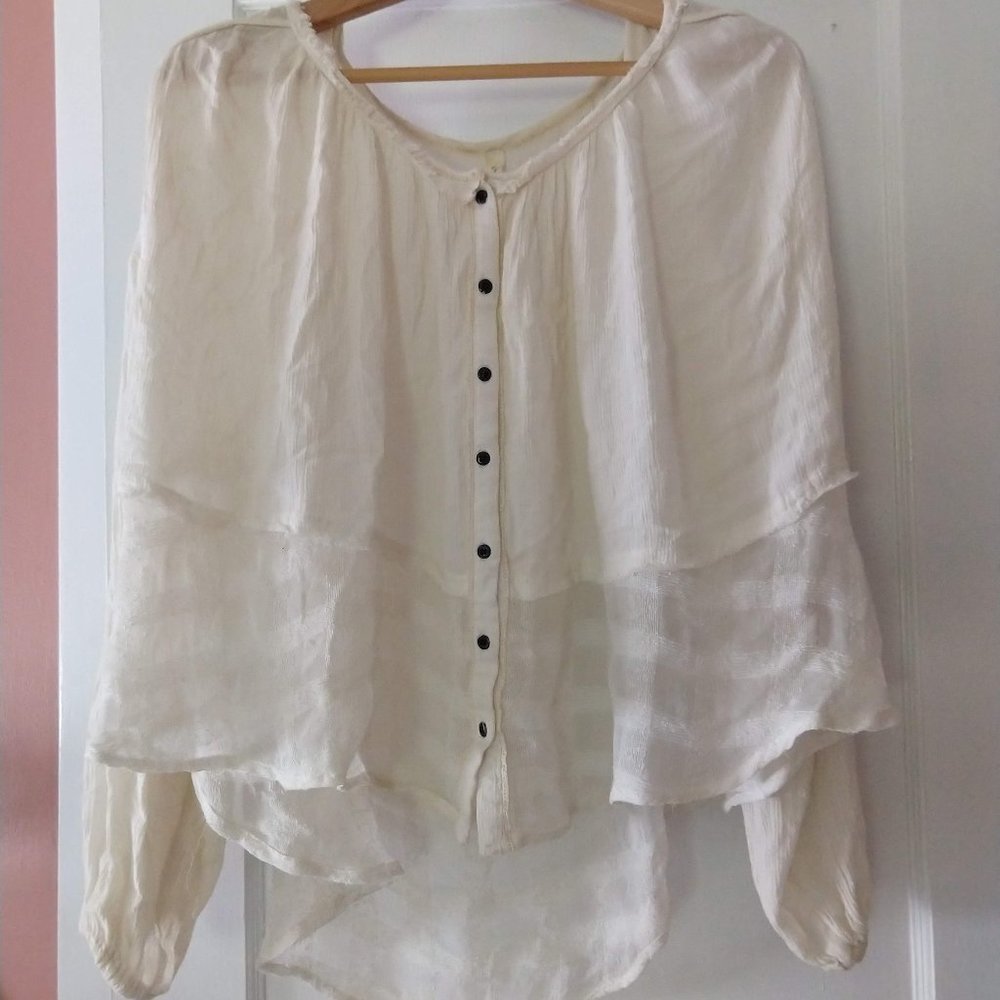 Free People Ivory Peasant Blouse - Hi Lo Hem - S